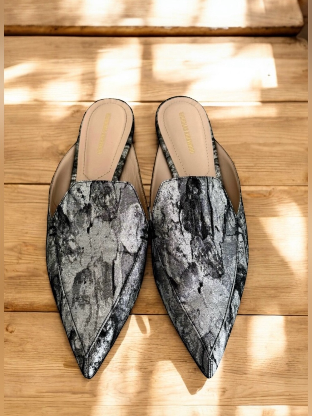 Nicholas Kirkwood Silver Gray Flats Mules